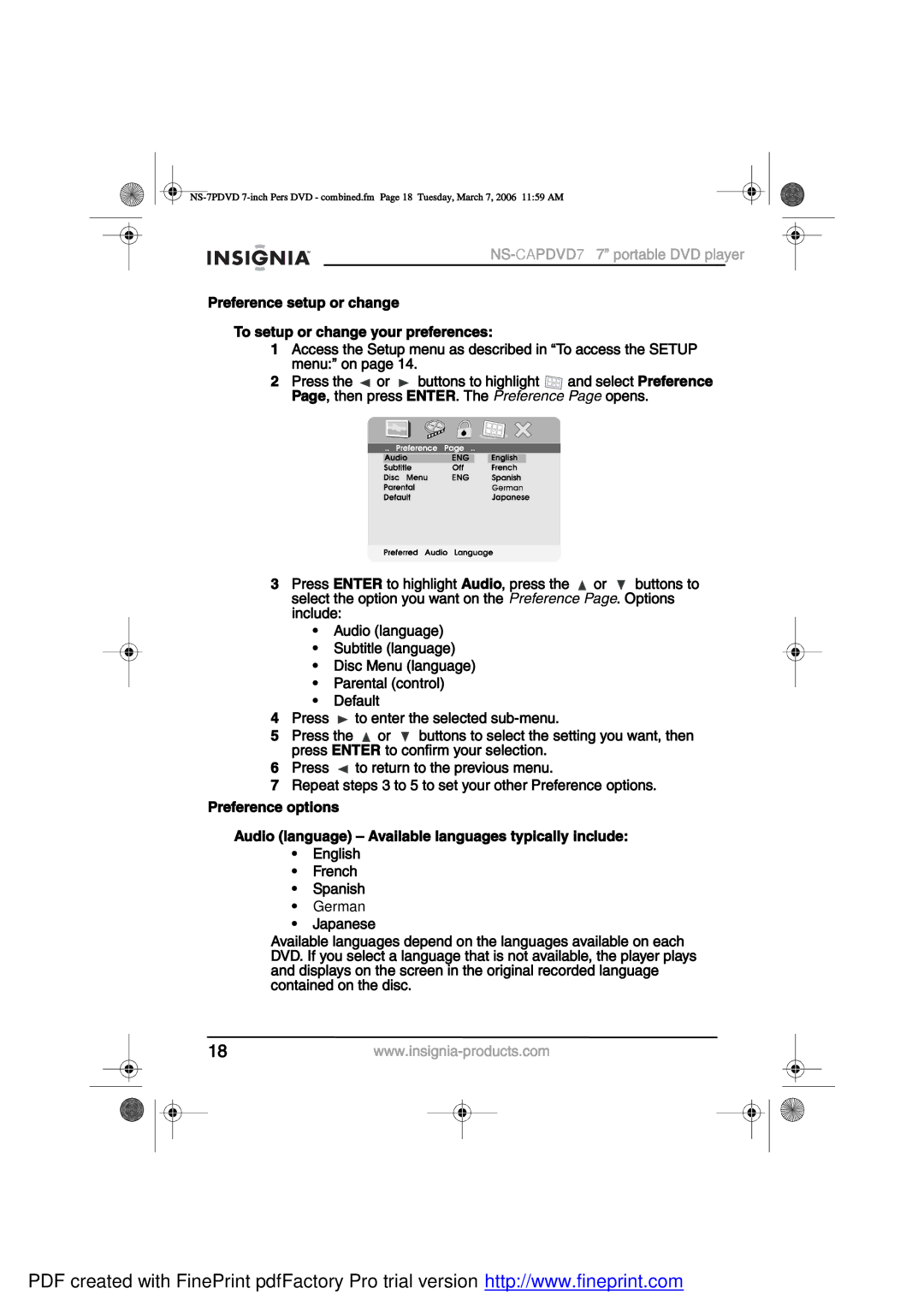 Insignia NS-CAPDVD7 manual German 