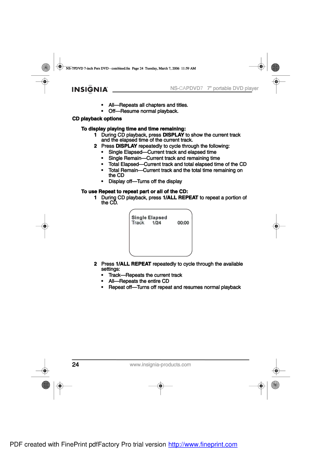 Insignia NS-CAPDVD7 manual ÒÍóCAÐÜÊÜ7 éŒ ±¬¿¾´» ÜÊÜ ´¿§» 