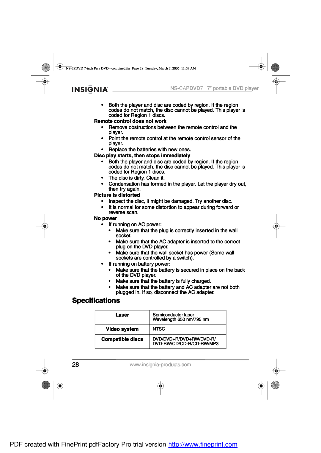 Insignia NS-CAPDVD7 manual »½·º·½¿¬·±², ¿-», ·¼»± -§-¬»³, ±³¿¬·¾´» ¼·-½ 