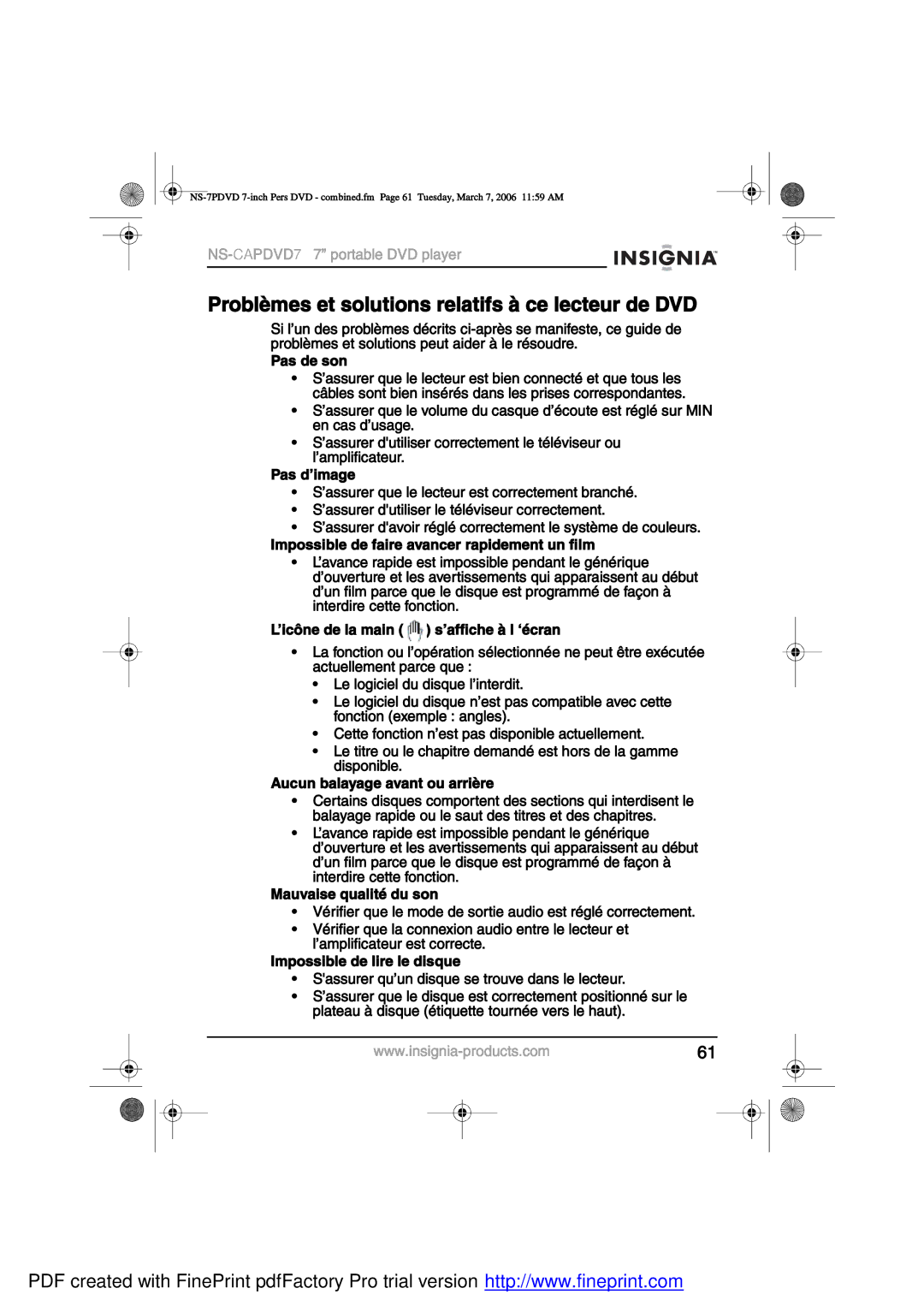 Insignia NS-CAPDVD7 manual ±¾´8³»- »¬ -±´«¬·±²- »´¿¬·º- @ ½» ´»½¬»« ¼» ÜÊÜ, ´¿¬»¿« @ ¼·-¯«» ø7¬·¯«»¬¬» ¬±«²7» ª»- ´» ¸¿«¬÷ò 