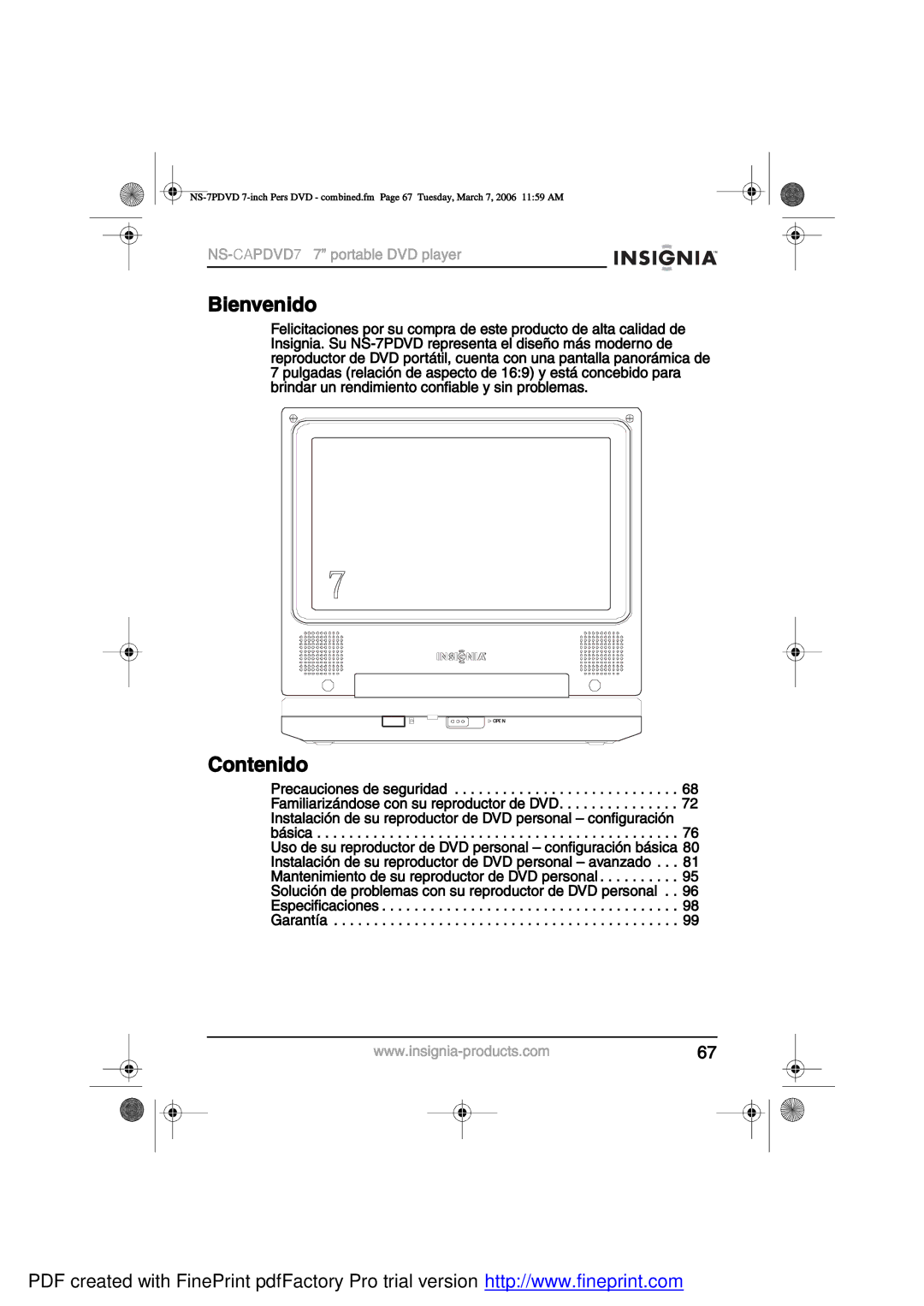 Insignia NS-CAPDVD7 manual ·»²ª»²·¼±, ±²¬»²·¼± 