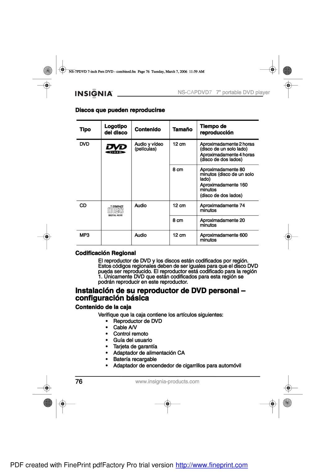 Insignia NS-CAPDVD7 manual ·-½±- ¯«» «»¼»² »±¼«½·-», ±¼·º·½¿½·-² Î»¹·±²¿´, ±²¬»²·¼± ¼» ´¿ ½¿¶¿ 