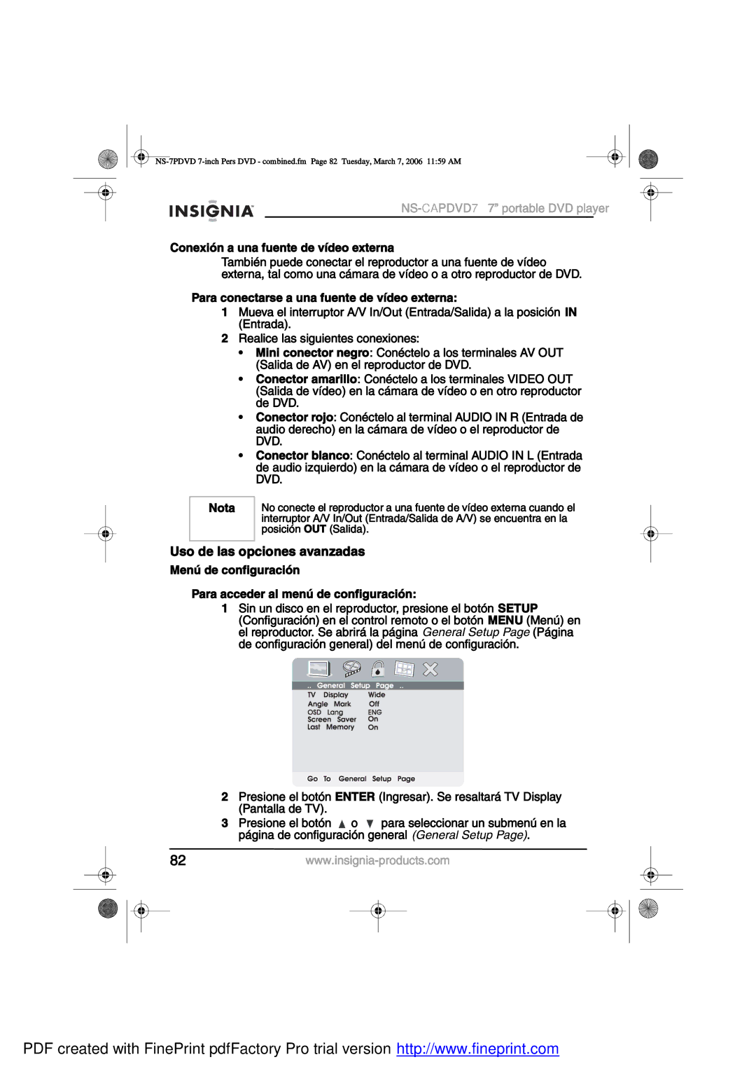 Insignia NS-CAPDVD7 ± ¼» ´¿- ±½·±²»- ¿ª¿²¿¼¿, ±²»¨·-² ¿ «²¿ º«»²¬» ¼» ª3¼»± »¨¬»²¿, »´ »±¼«½¬±ò Í» ¿¾·? ´¿ ?¹·²¿ ØÐ?¹·²¿ 