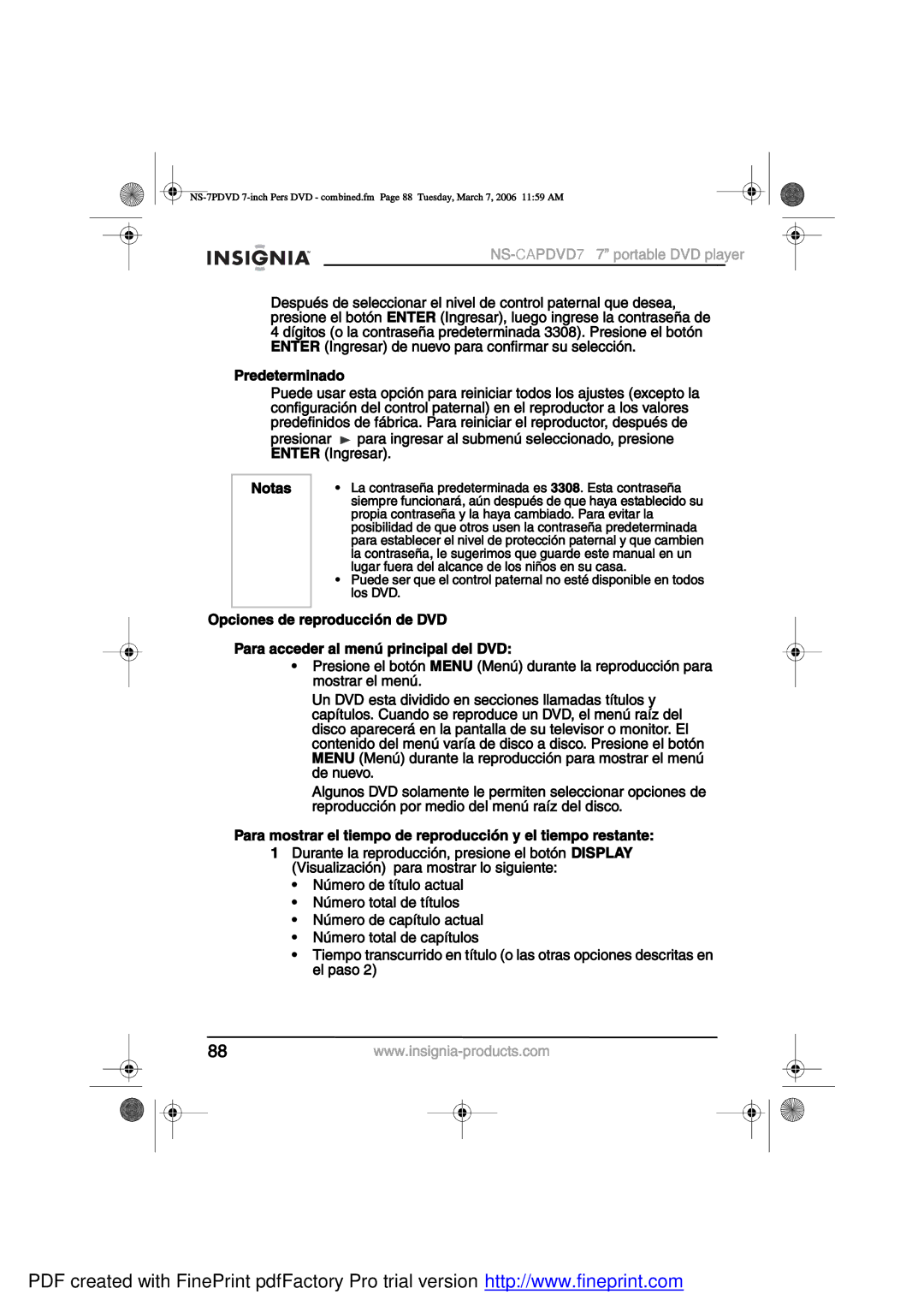 Insignia NS-CAPDVD7 manual ¿ ½±²¬¿-»/¿ »¼»¬»³·²¿¼¿ »- ííðèò Û-¬¿ ½±²¬¿-»/¿ 