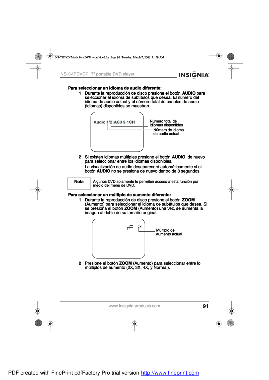 Insignia NS-CAPDVD7 manual ³»± ¬±¬¿´ ¼» ·¼·±³¿- ¼·-±²·¾´» ³»± ¼» ·¼·±³¿ ¼» ¿«¼·± ¿½¬«¿´ 