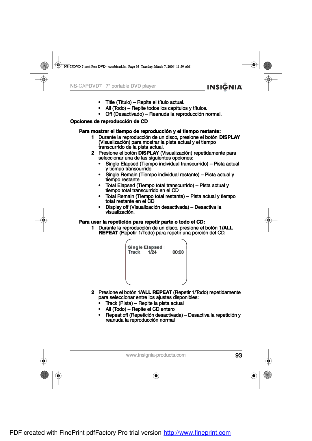 Insignia NS-CAPDVD7 manual ÒÍóCAÐÜÊÜ7 éŒ ±¬¿¾´» ÜÊÜ ´¿§» 