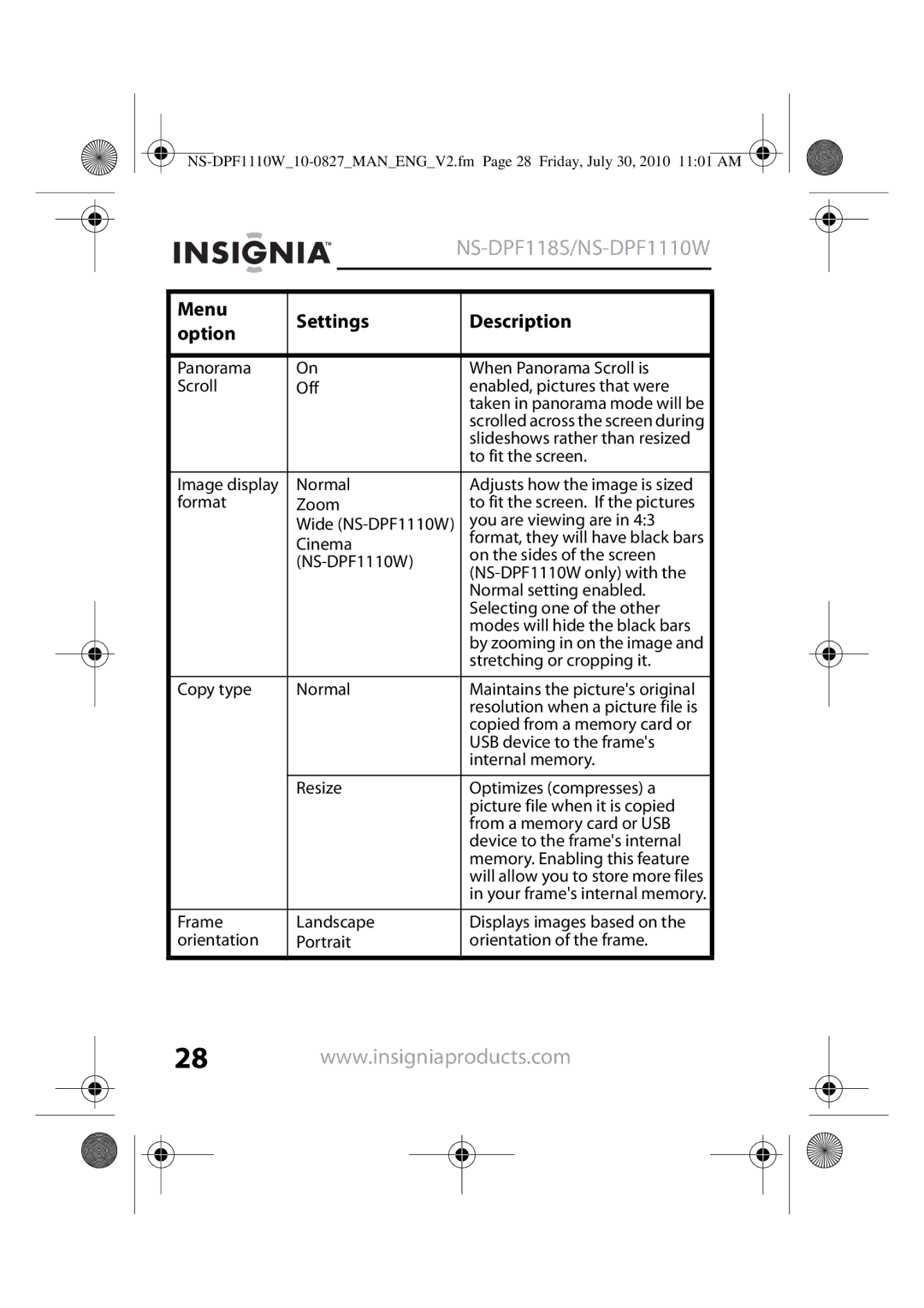 Insignia NS-DPF1110W, NS-DPF118S manual To fit the screen 