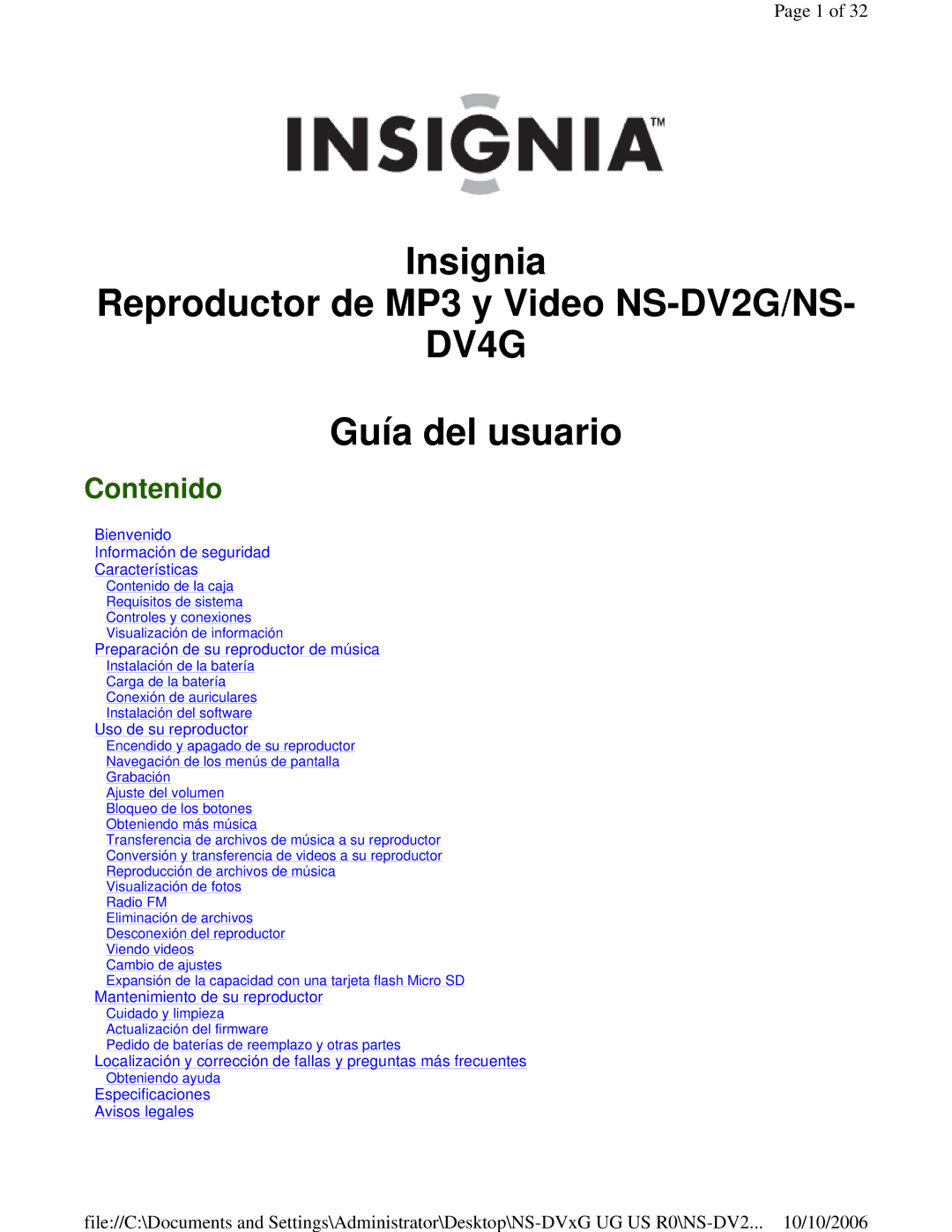 Insignia NS-DV2G manual DV4G, Contenido 