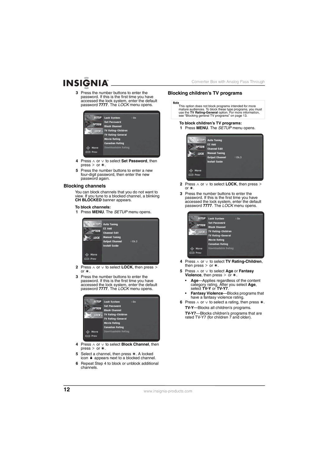 Insignia NS-DXA1-APT manual Blocking channels, Blocking children’s TV programs, To block channels 