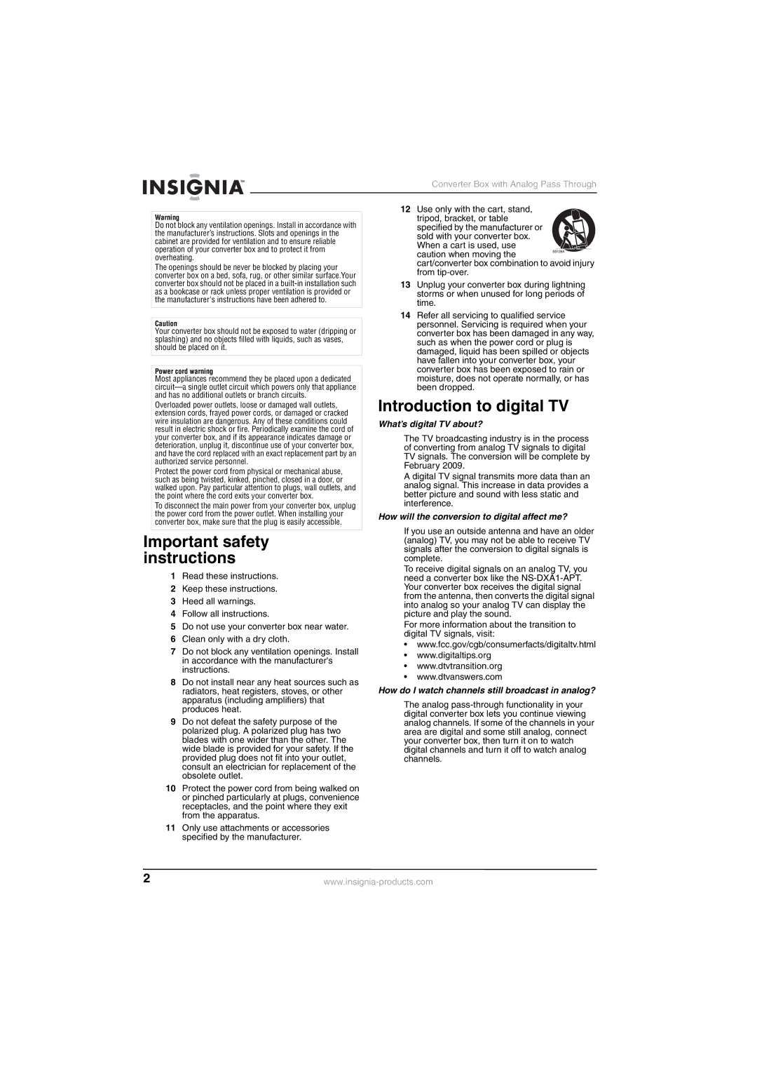 Insignia NS-DXA1-APT manual Important safety instructions, Introduction to digital TV, What’s digital TV about? 