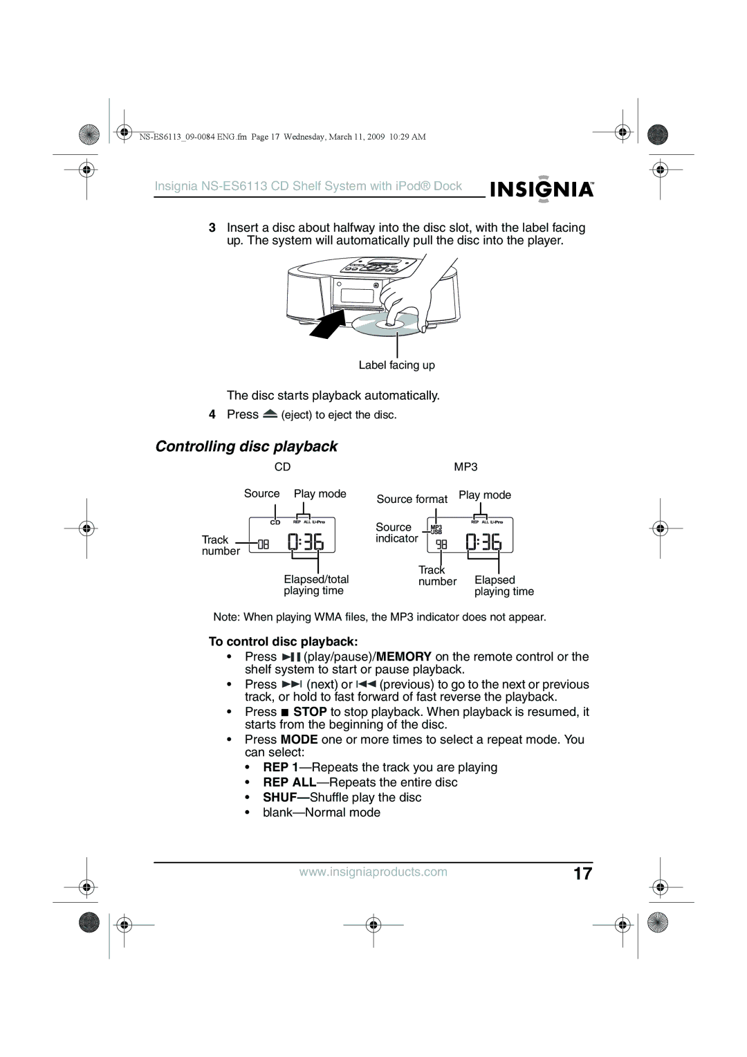 Insignia NS-ES6113 manual Controlling disc playback, To control disc playback 