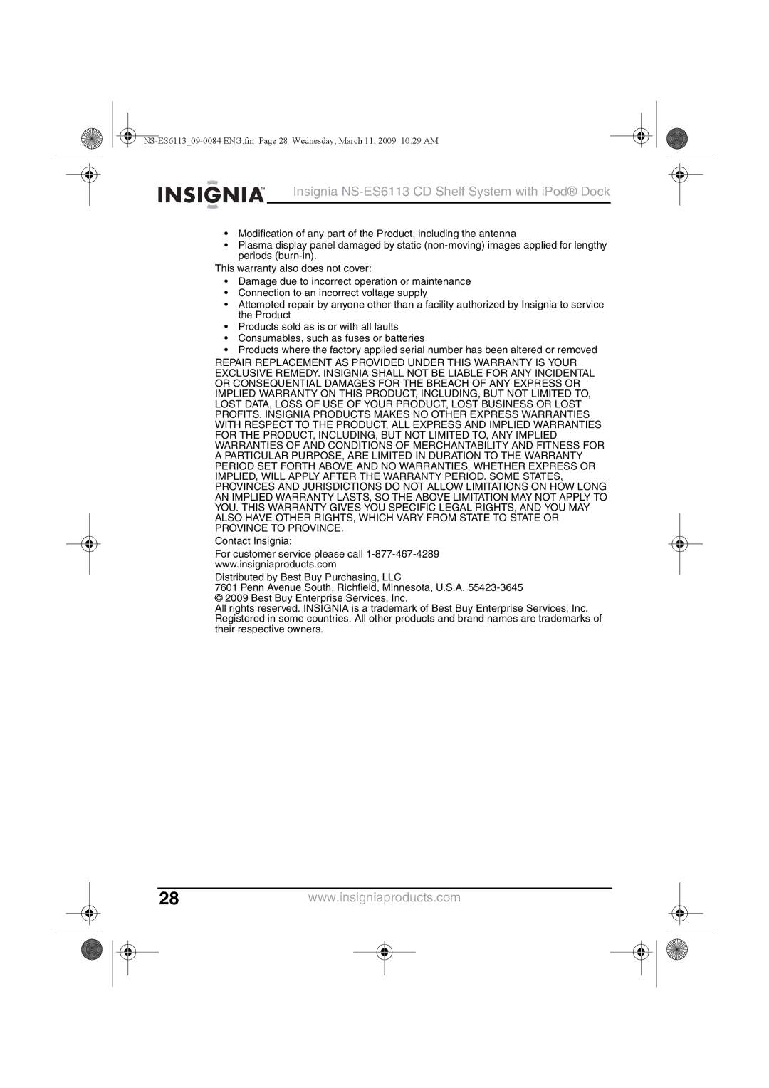 Insignia manual Insignia NS-ES6113 CD Shelf System with iPod Dock 