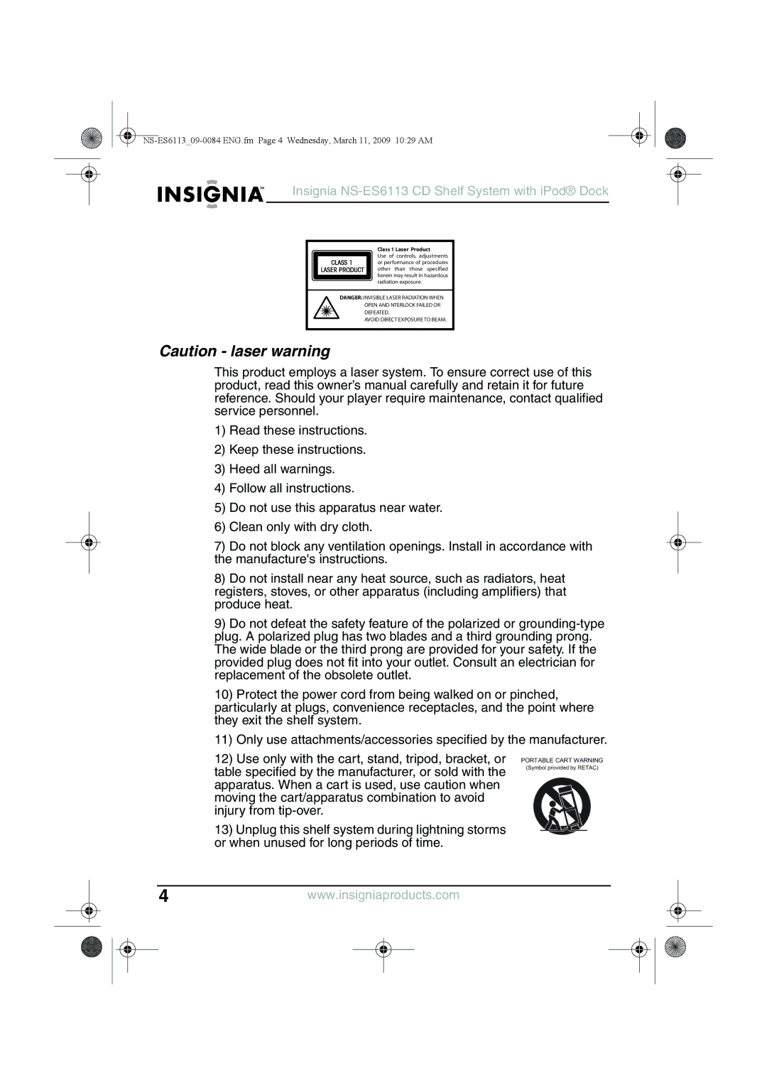 Insignia manual Insignia NS-ES6113 CD Shelf System with iPod Dock 