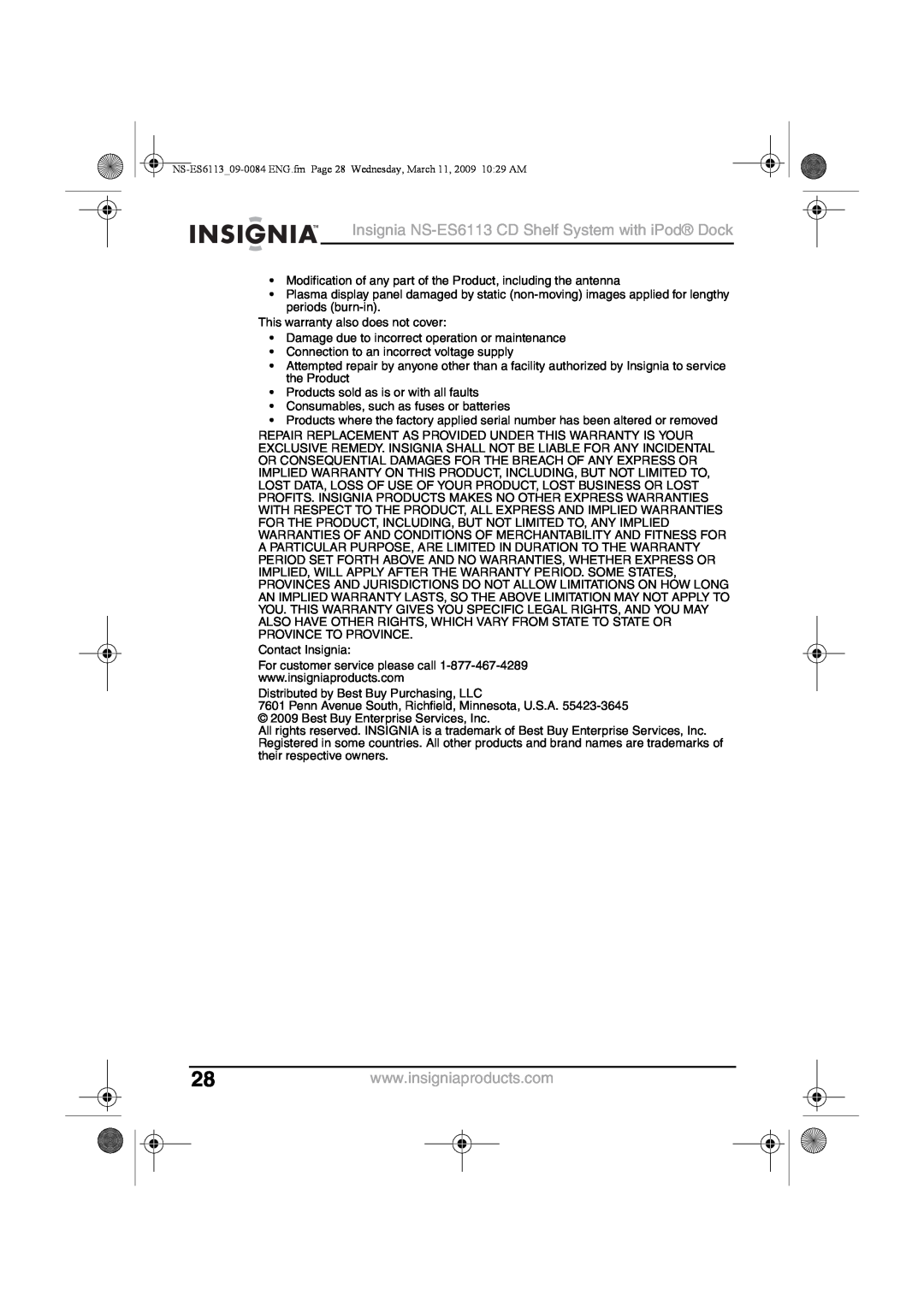 Insignia manual Insignia NS-ES6113CD Shelf System with iPod Dock 