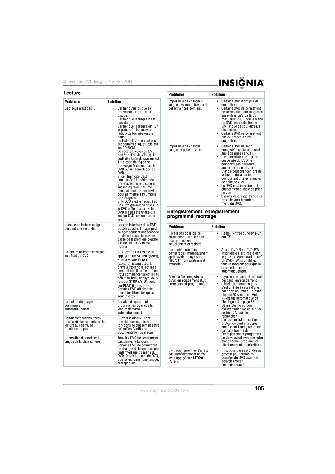 Insignia NS-FSDVDR manual Enregistrement, enregistrement programmé, montage 