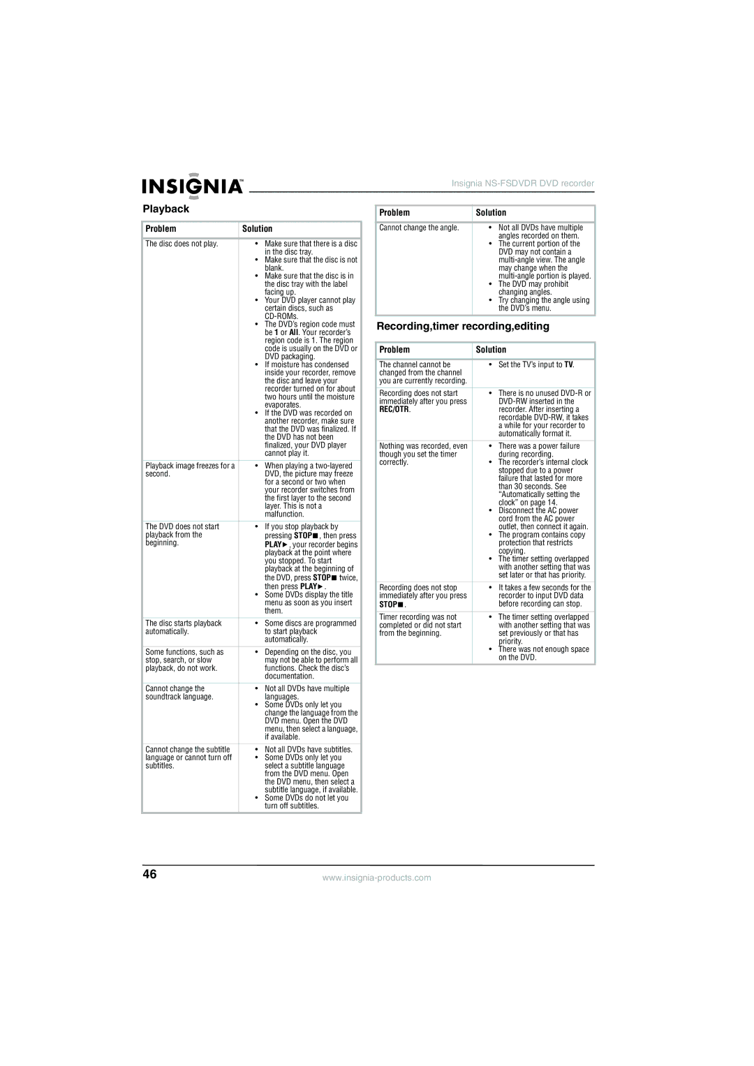 Insignia NS-FSDVDR manual Recording,timer recording,editing 