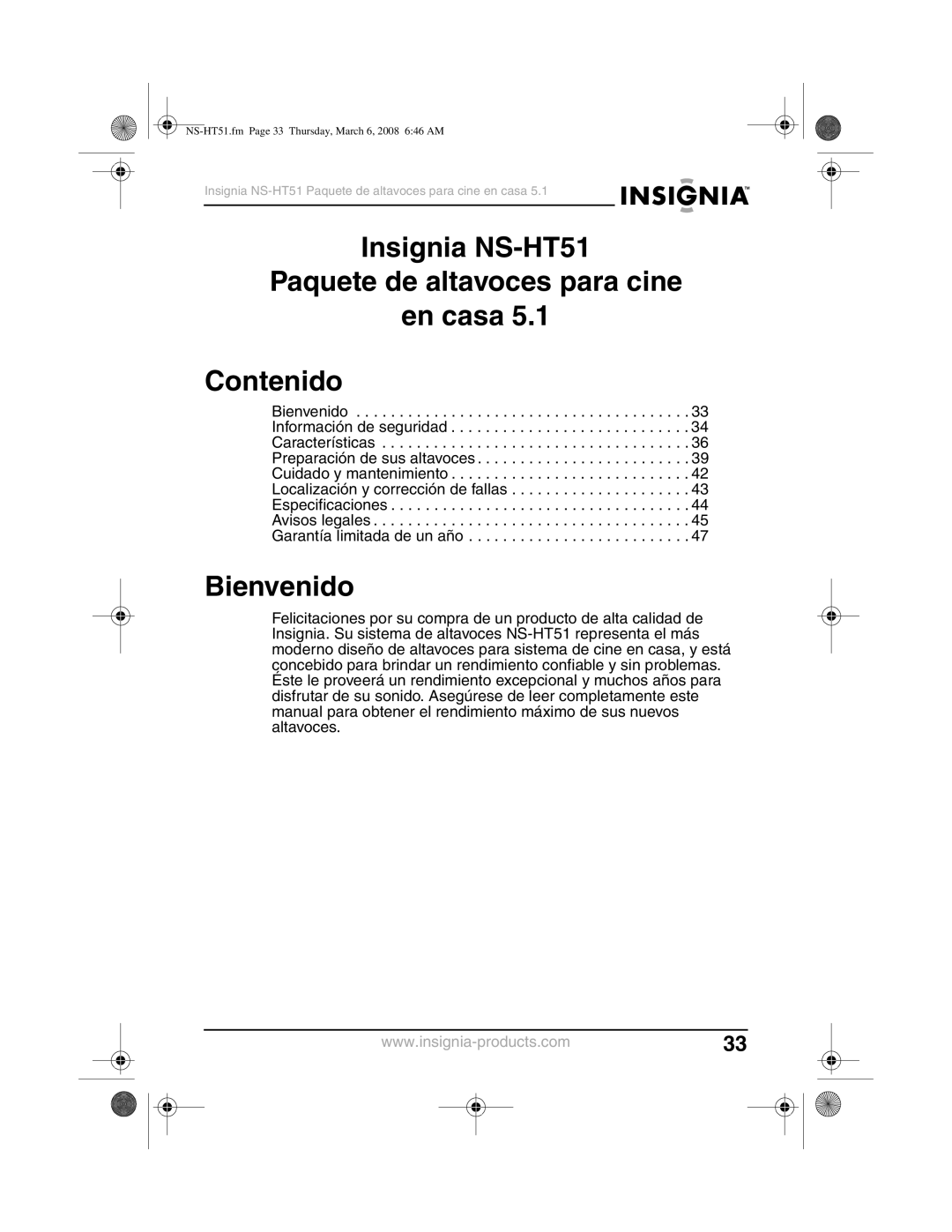 Insignia NS-HT51 manual Bienvenido 