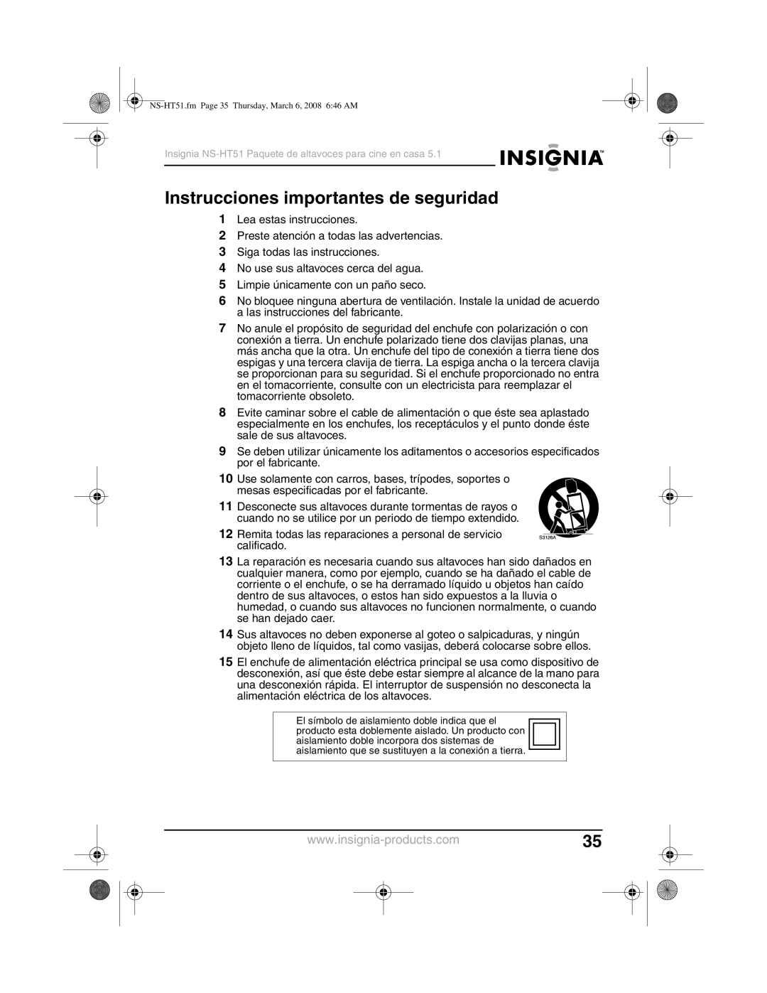 Insignia NS-HT51 manual Instrucciones importantes de seguridad 