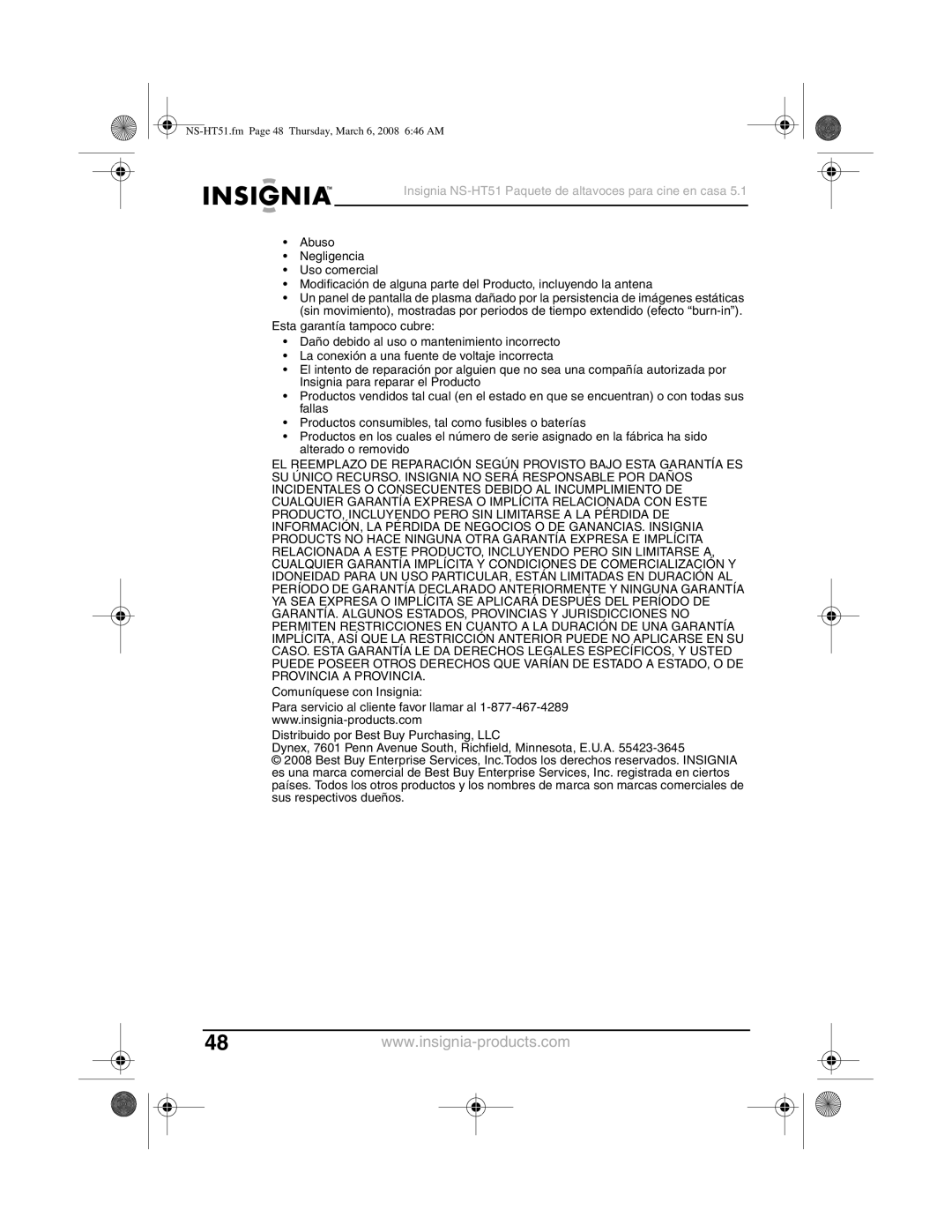 Insignia manual NS-HT51.fm Page 48 Thursday, March 6, 2008 646 AM 