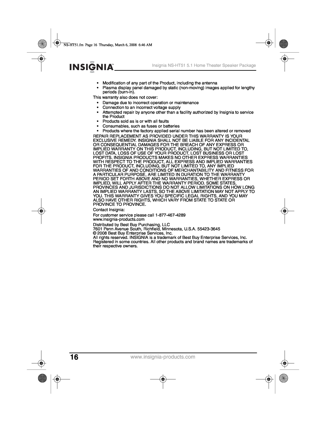 Insignia manual Insignia NS-HT515.1 Home Theater Speaker Package 