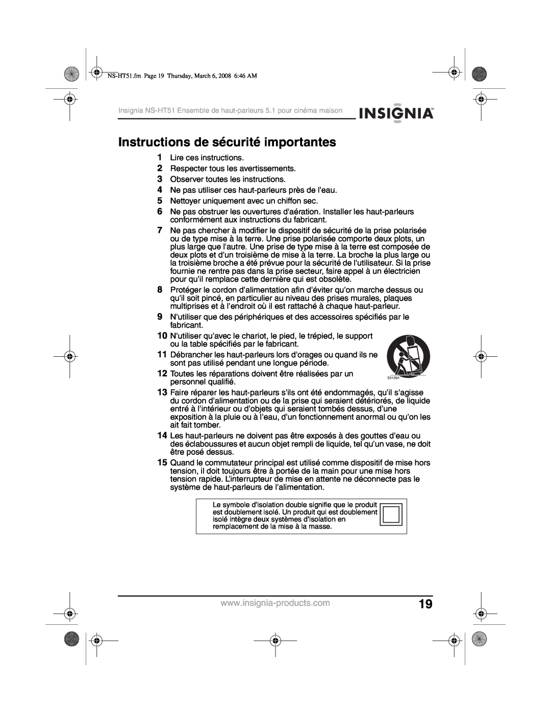 Insignia NS-HT51 manual Instructions de sécurité importantes 