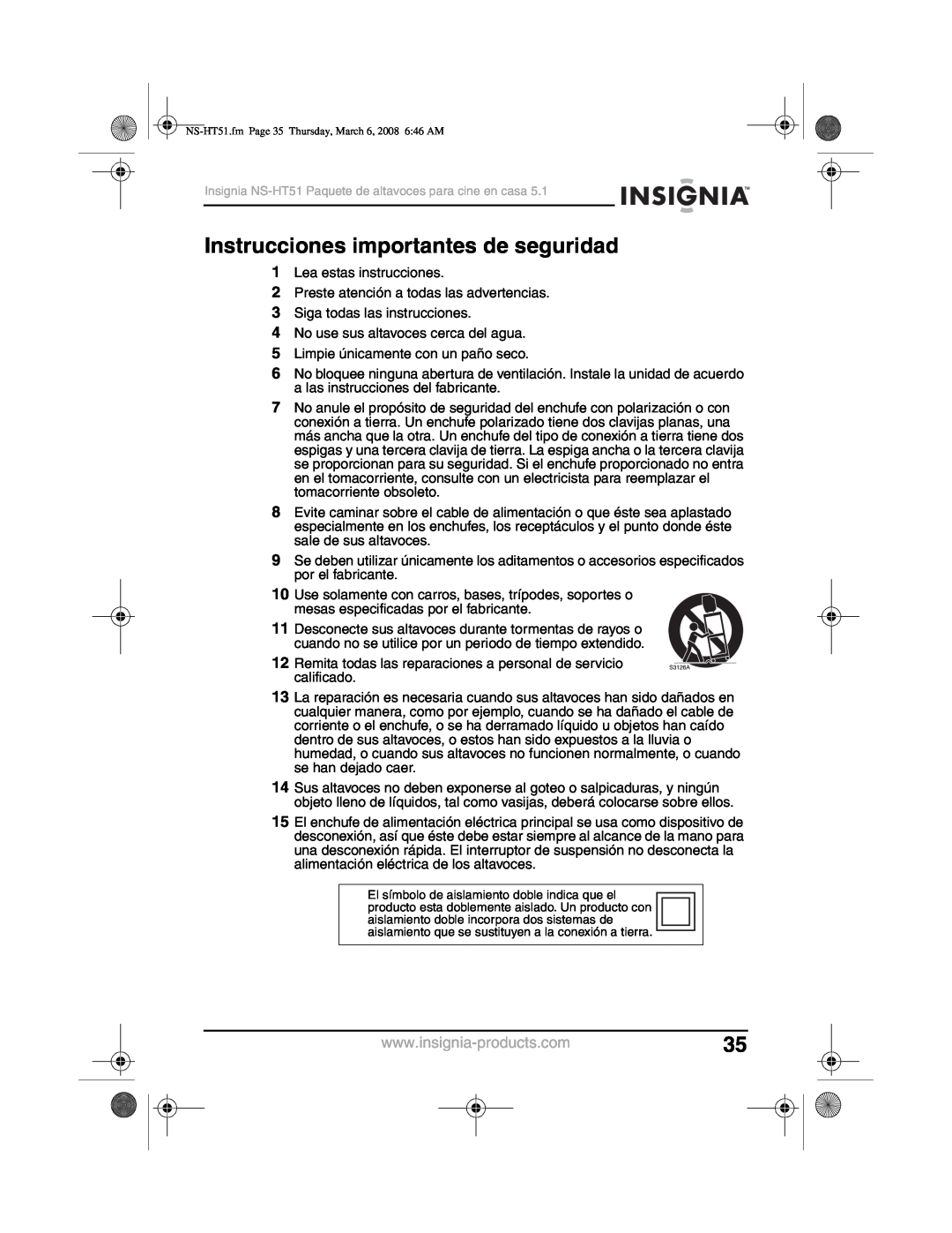 Insignia NS-HT51 manual Instrucciones importantes de seguridad 