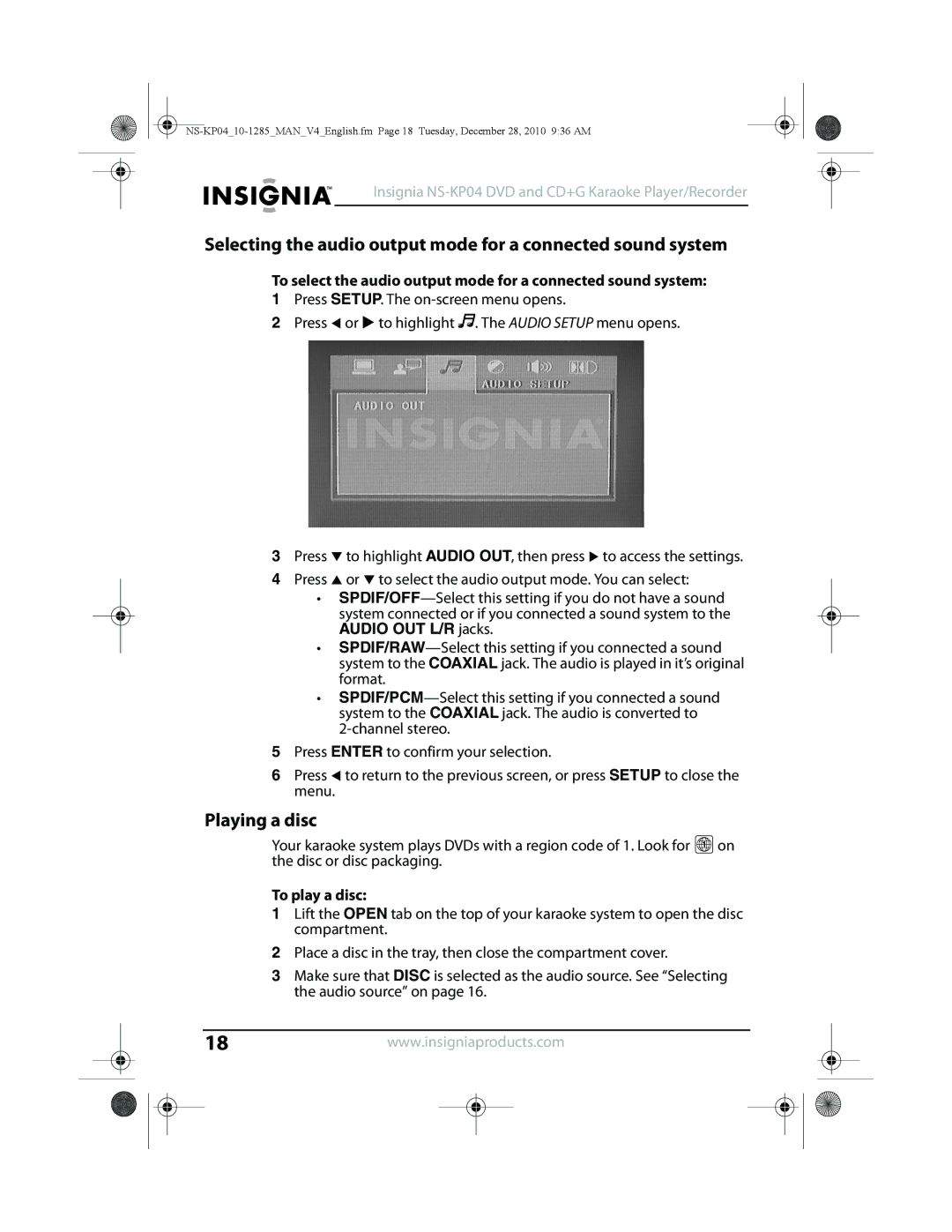 Insignia NS-KP04 manual Playing a disc, To play a disc 