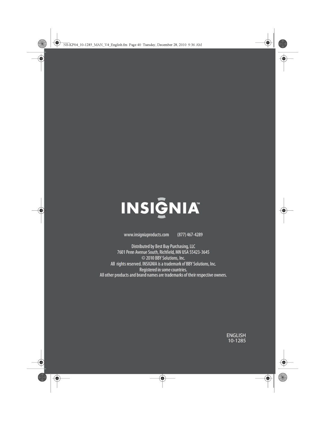 Insignia NS-KP04 manual English 