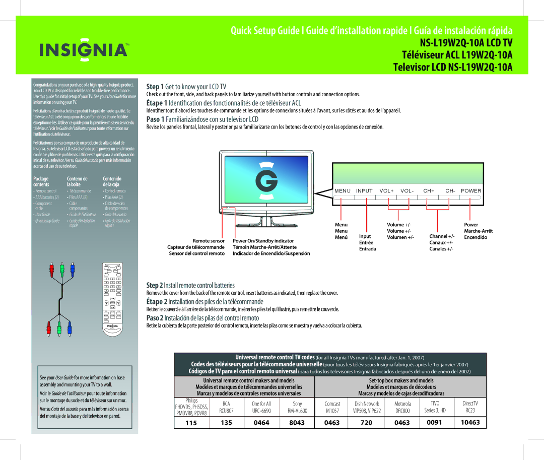 Insignia NS-L19W2Q-10A setup guide Get to know your LCD TV, Paso 1 Familiarizándose con su televisor LCD 