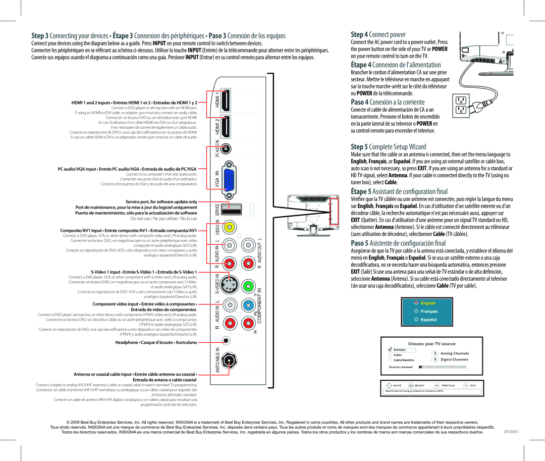 Insignia NS-L19W2Q-10A setup guide Connect power, Étape 4 Connexion de l’alimentation, Paso 4 Conexión a la corriente 