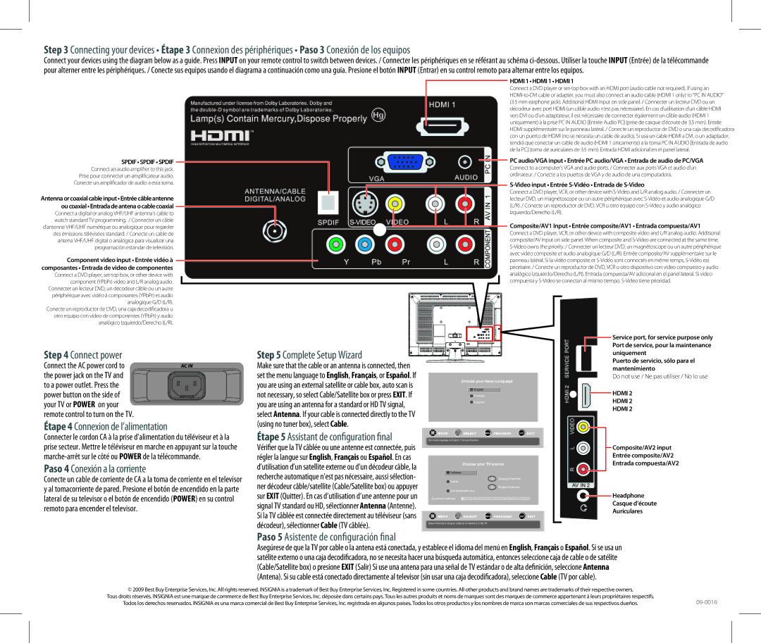 Insignia NS-L26Q-10A setup guide Étape 4 Connexion de l’alimentation, Paso 4 Conexión a la corriente 