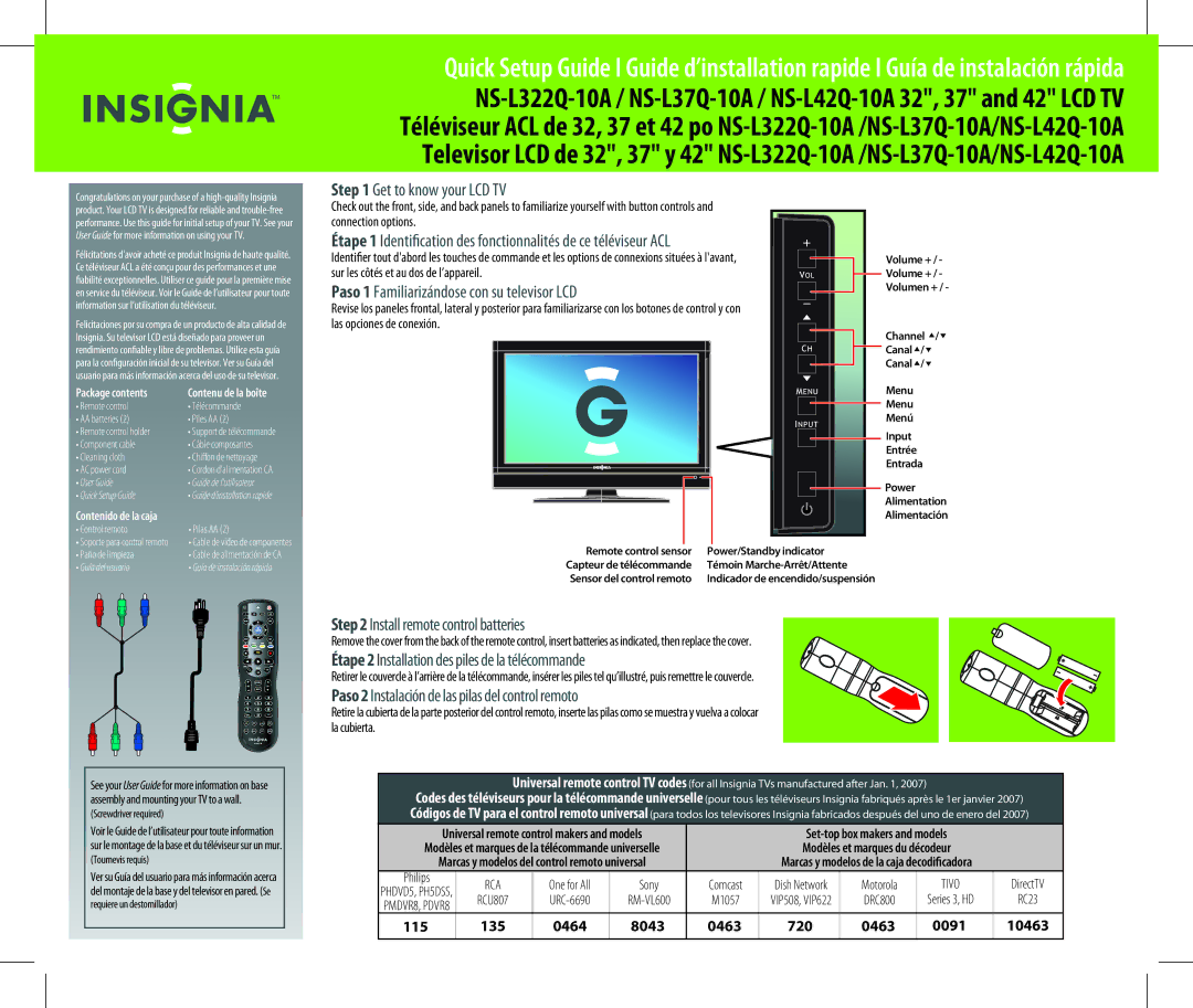 Insignia NS-L322Q-10A setup guide Get to know your LCD TV, Paso 1 Familiarizándose con su televisor LCD 