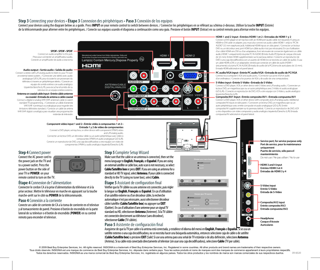 Insignia NS-L322Q-10A setup guide Connect power Complete Setup Wizard, Étape 4 Connexion de l’alimentation 