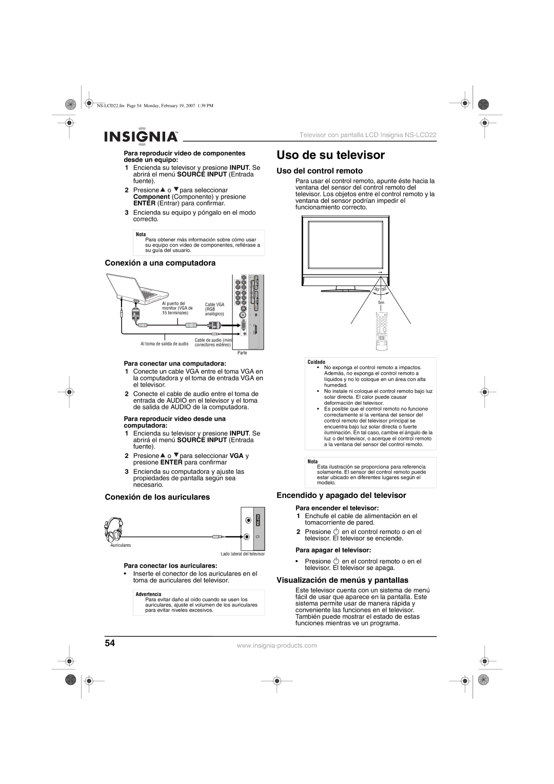 Insignia NS-LCD22 manual Uso de su televisor 