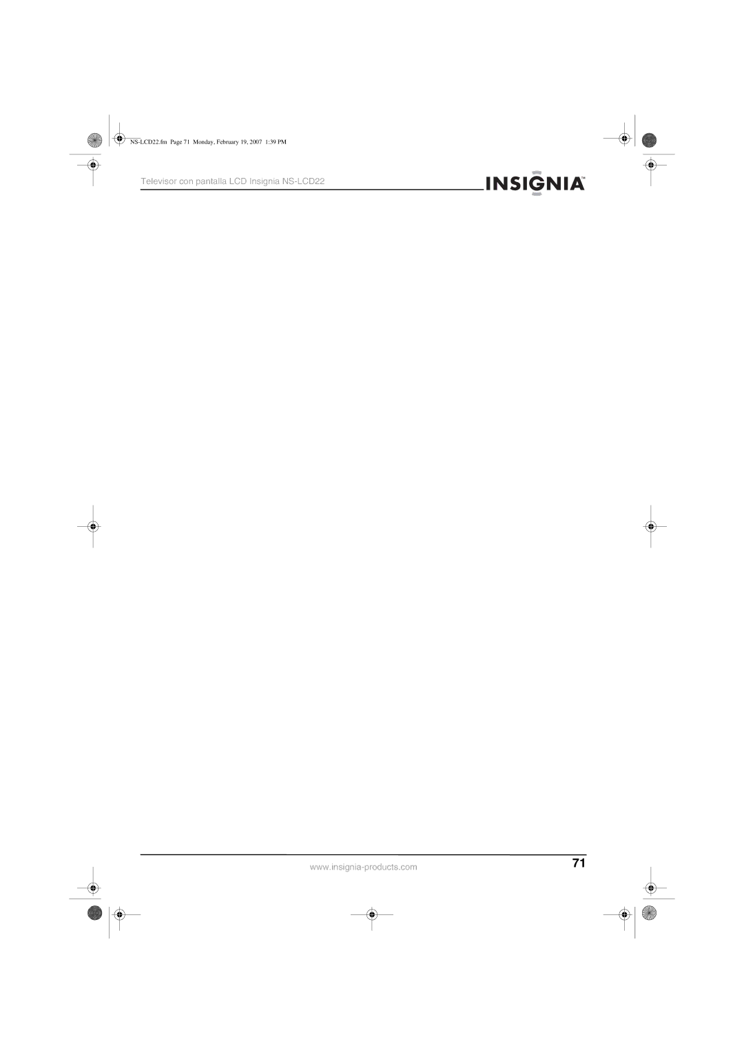 Insignia manual NS-LCD22.fm Page 71 Monday, February 19, 2007 139 PM 