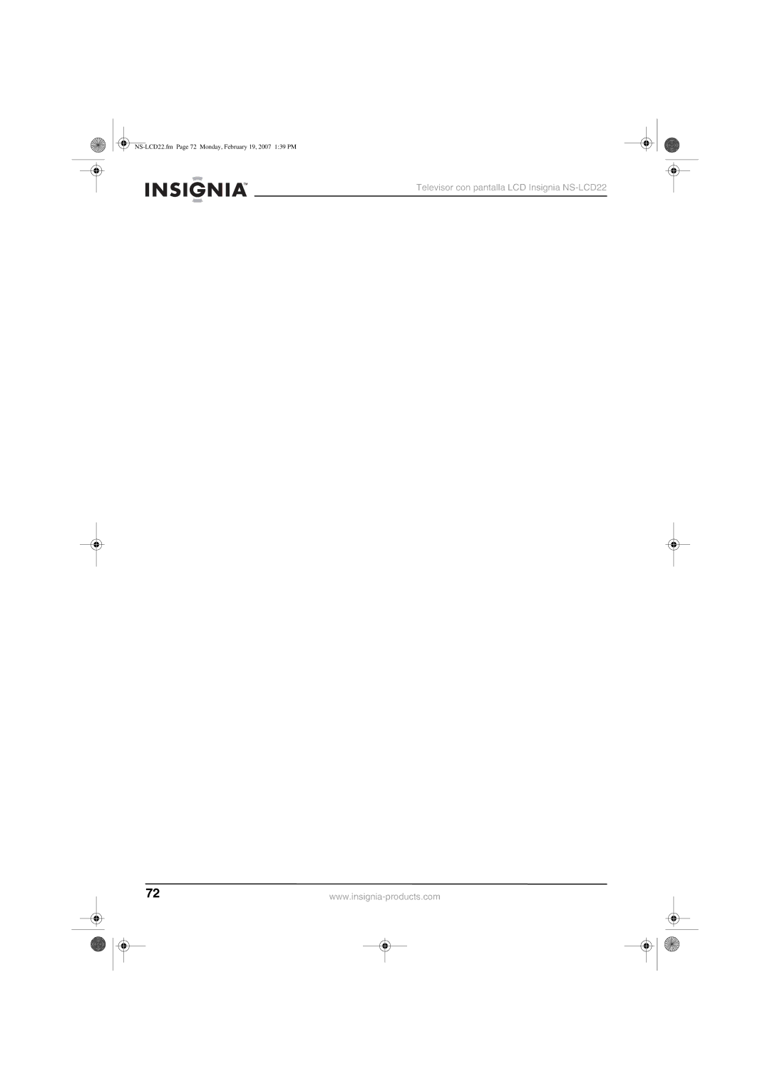 Insignia manual NS-LCD22.fm Page 72 Monday, February 19, 2007 139 PM 