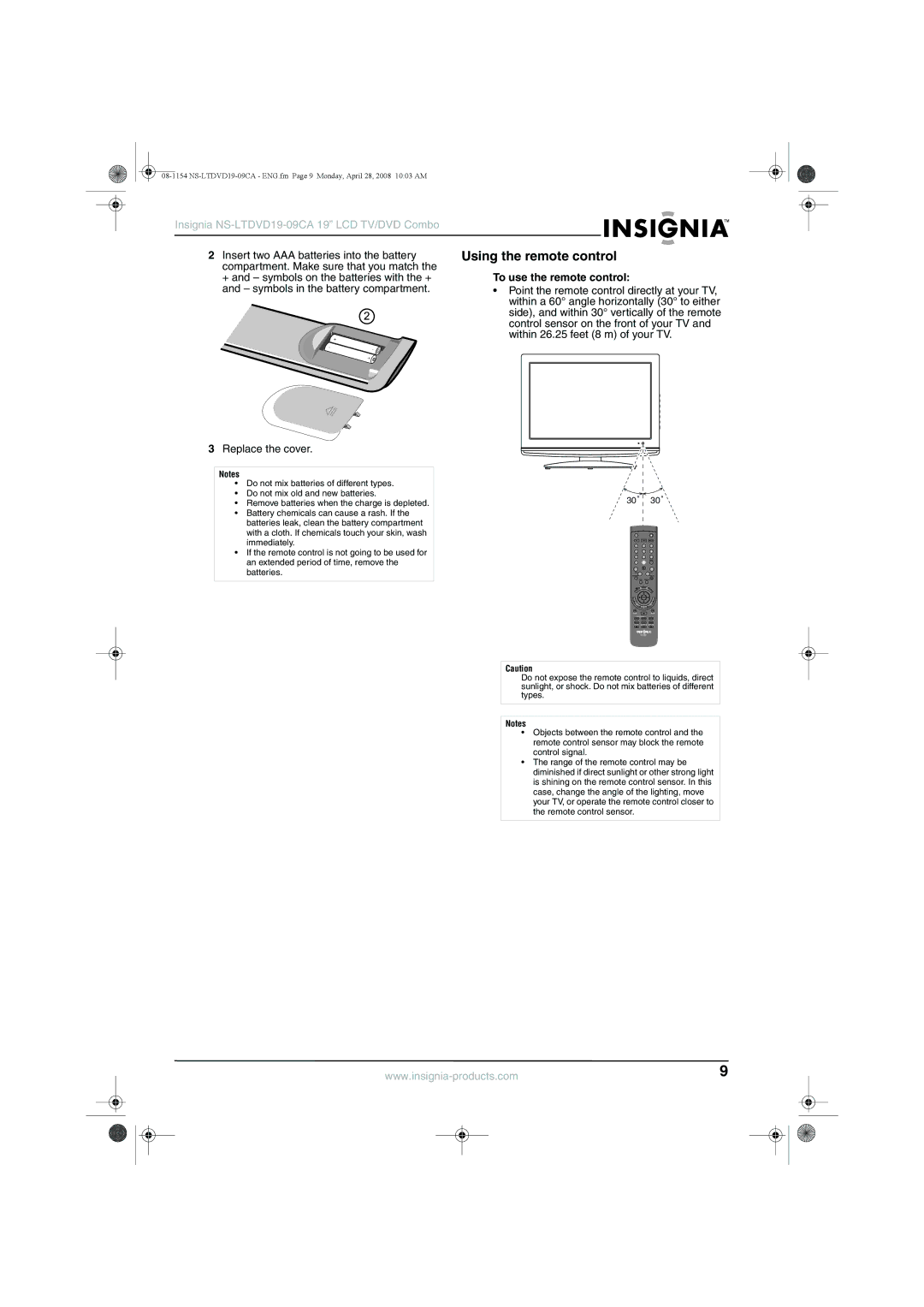 Insignia NS-LTDVD19-09CA manual Using the remote control, To use the remote control 