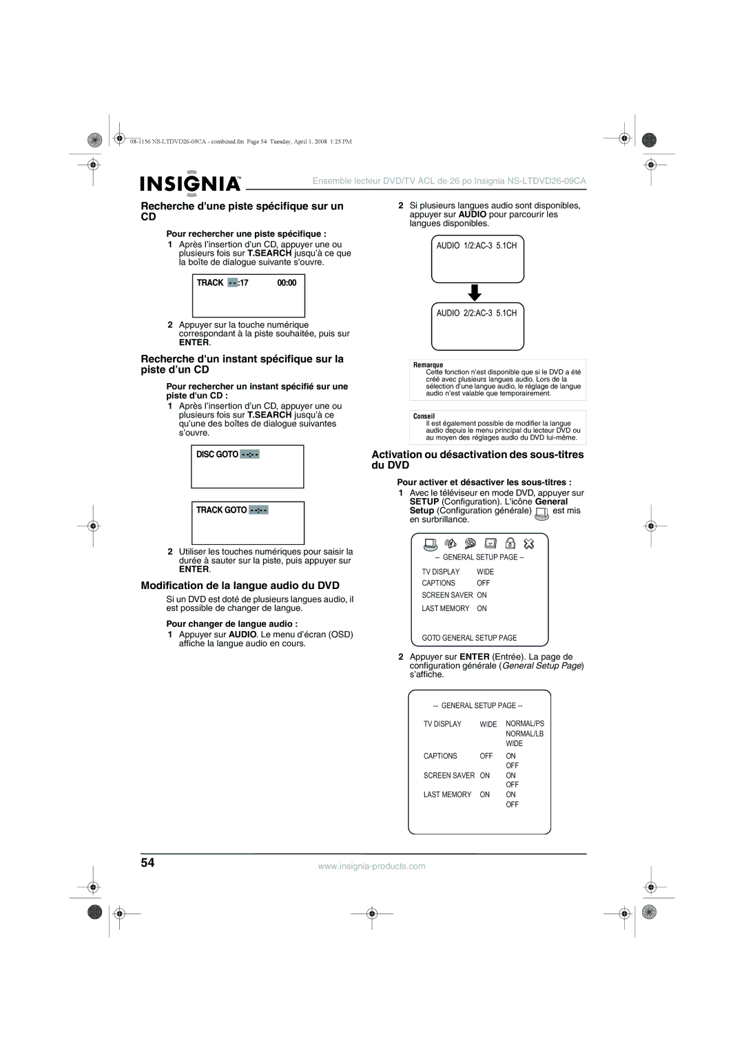 Insignia NS-LTDVD26-09CA Recherche dune piste spécifique sur un, Recherche dun instant spécifique sur la piste d’un CD 