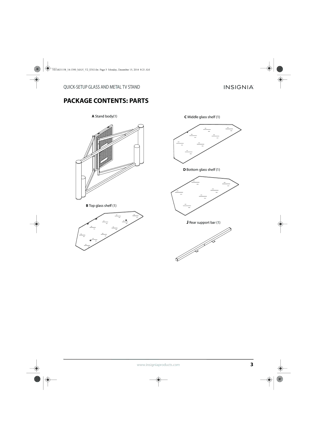 Insignia NS-MG1158 specifications Package Contents Parts 