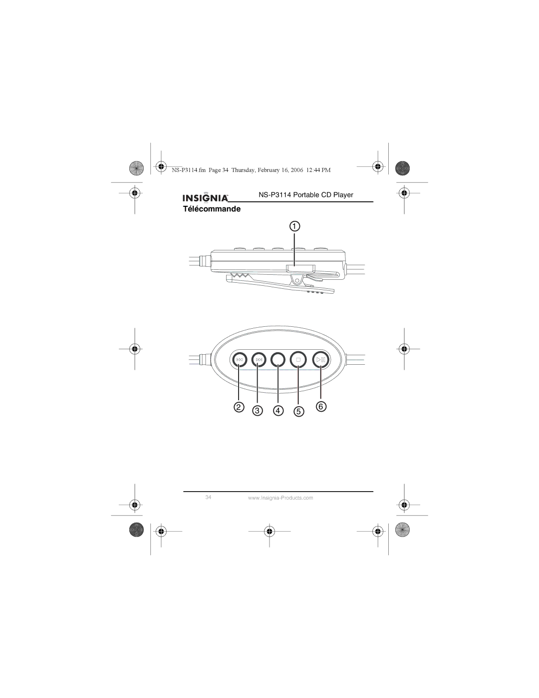 Insignia NS-P3114 manual Télécommande, 4 5 