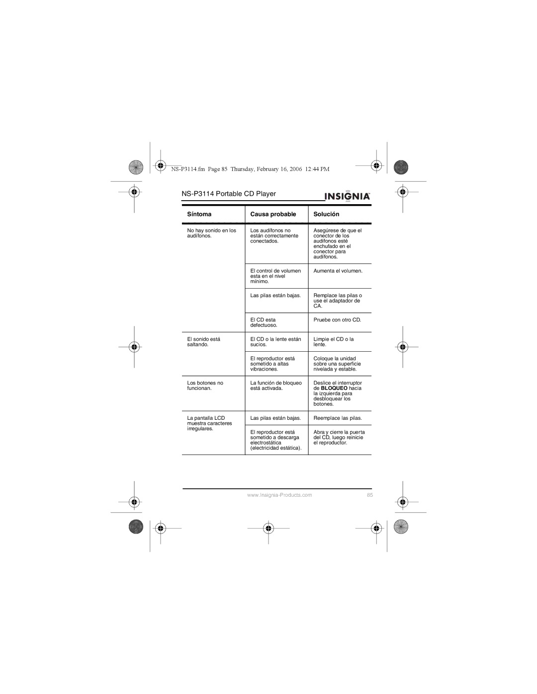 Insignia manual NS-P3114.fm Page 85 Thursday, February 16, 2006 1244 PM 