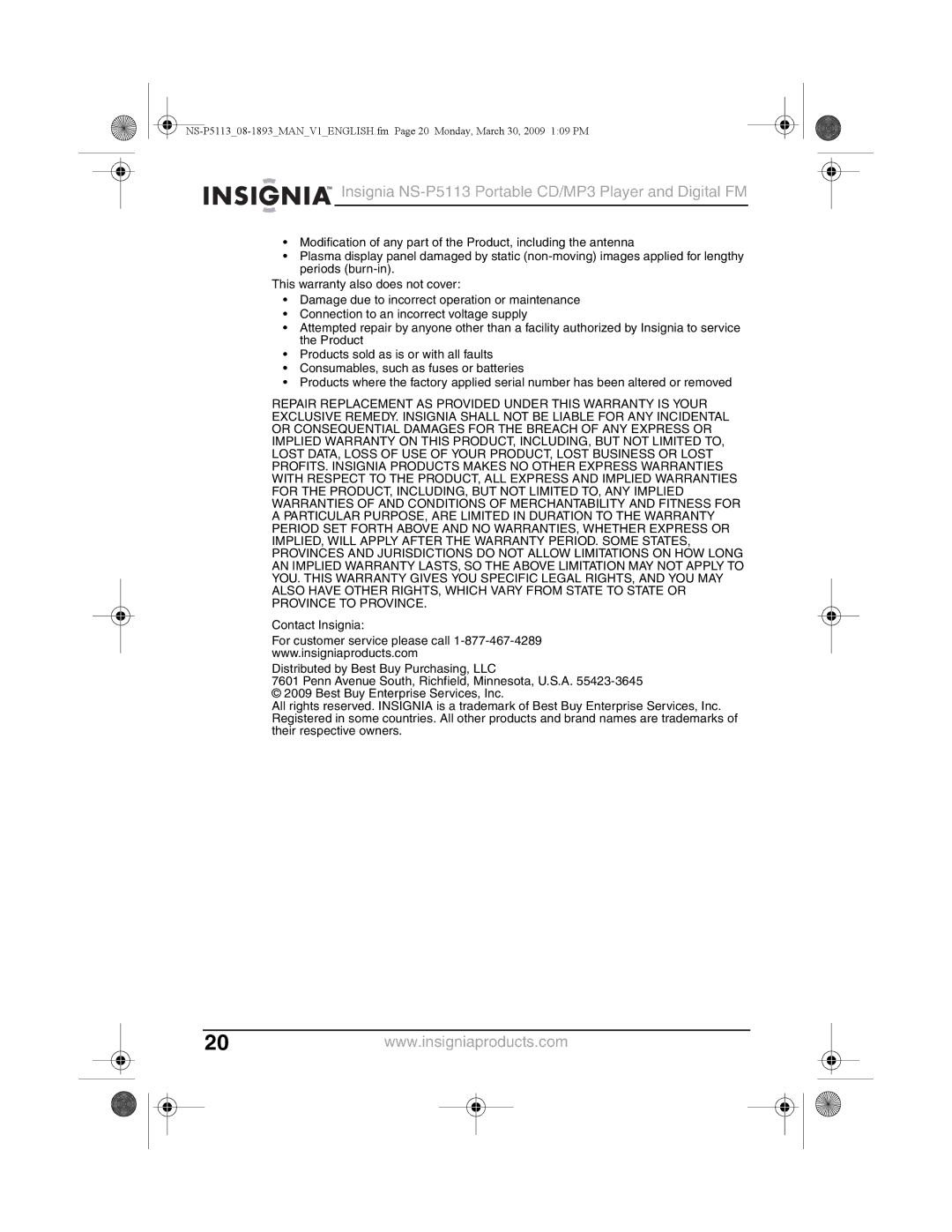 Insignia manual Insignia NS-P5113 Portable CD/MP3 Player and Digital FM 