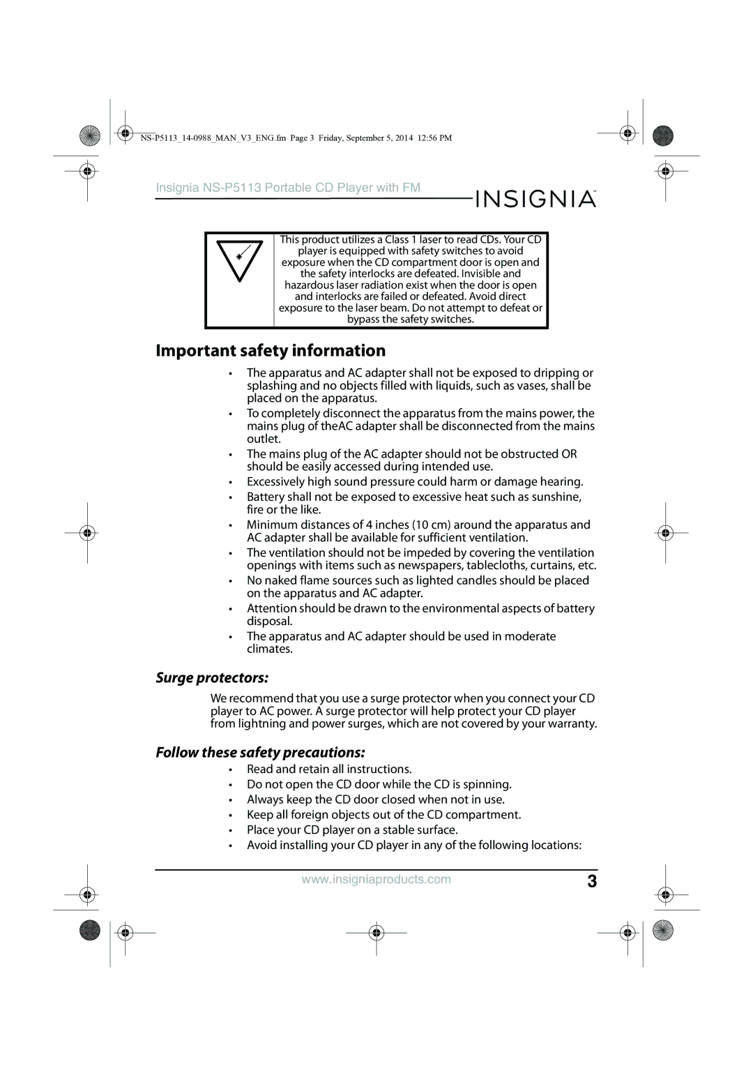 Insignia NS-PS113 manual Important safety information, Surge protectors, Follow these safety precautions 