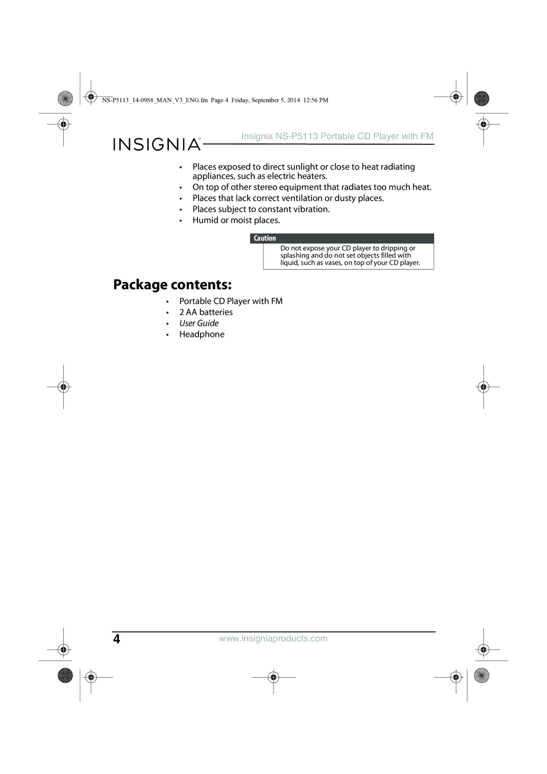 Insignia NS-PS113 manual Package contents 