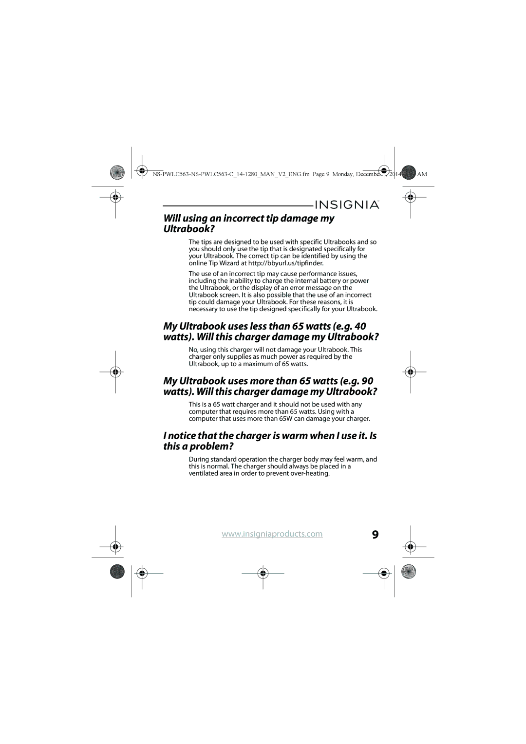 Insignia NS-PWLC563-C manual Will using an incorrect tip damage my Ultrabook? 