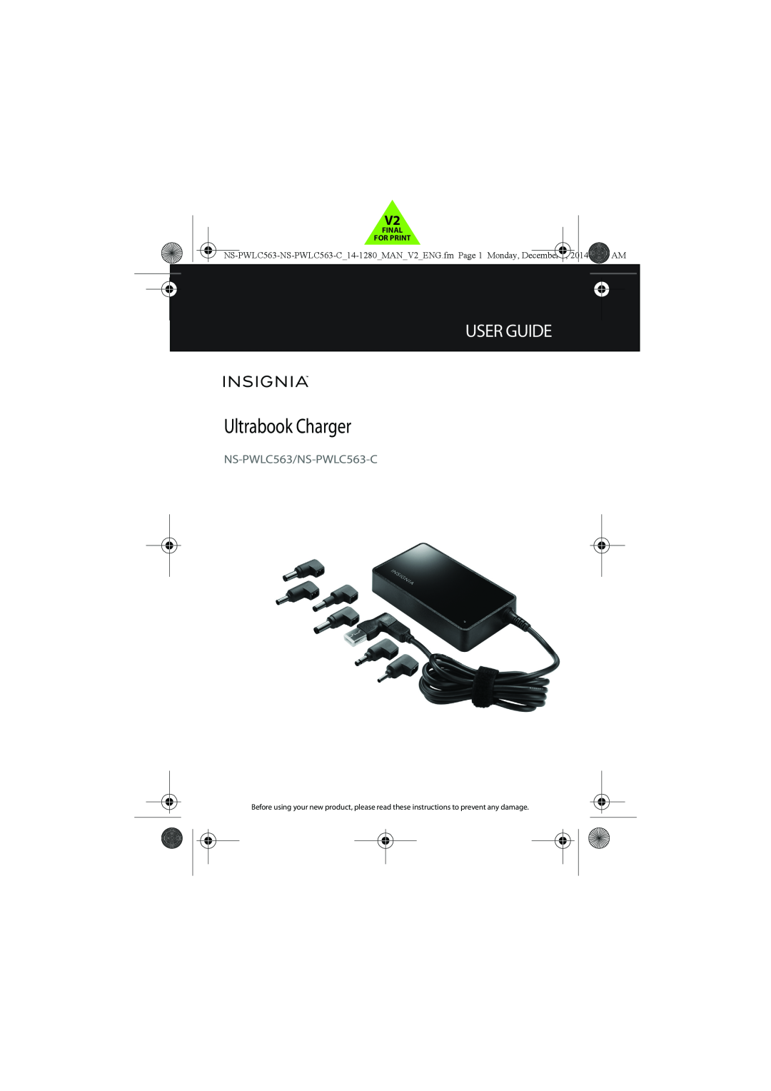 Insignia manual Ultrabook Charger, User Guide, NS-PWLC563/NS-PWLC563-C 