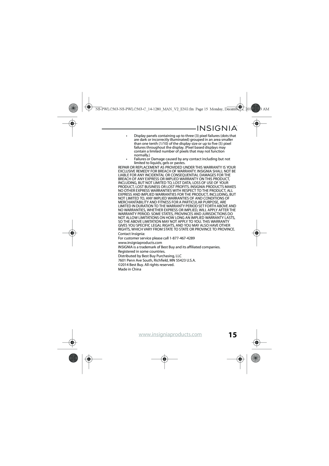 Insignia NS-PWLC563-C manual Contact Insignia 