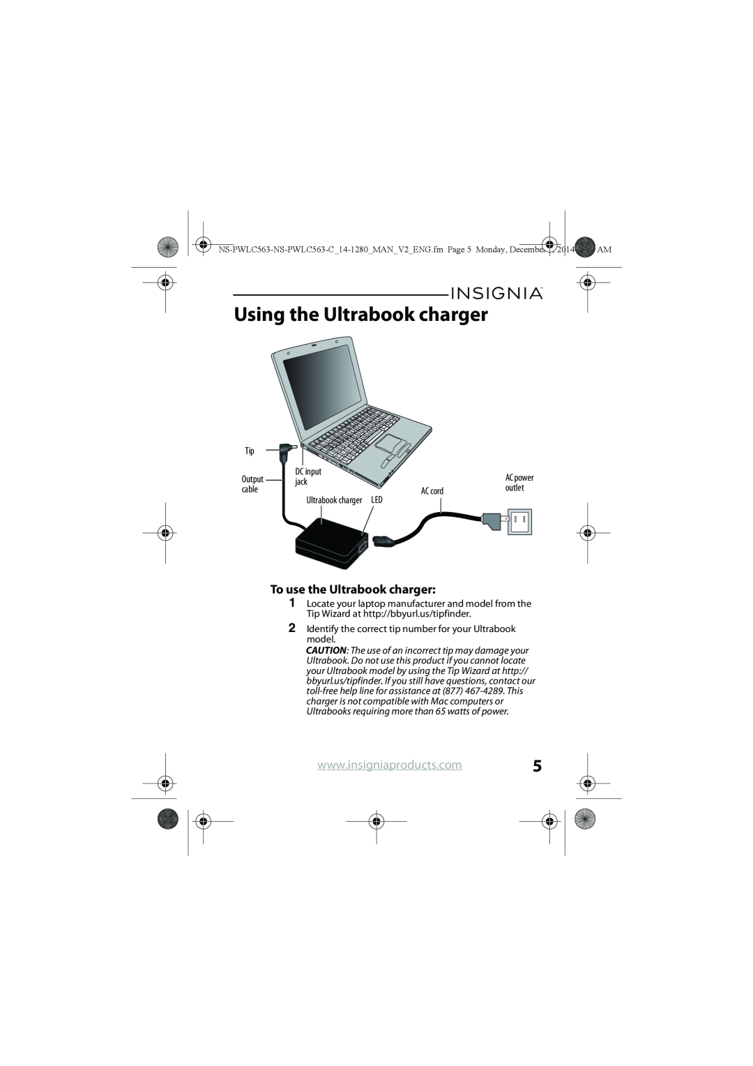 Insignia NS-PWLC563-C manual Using the Ultrabook charger, To use the Ultrabook charger 