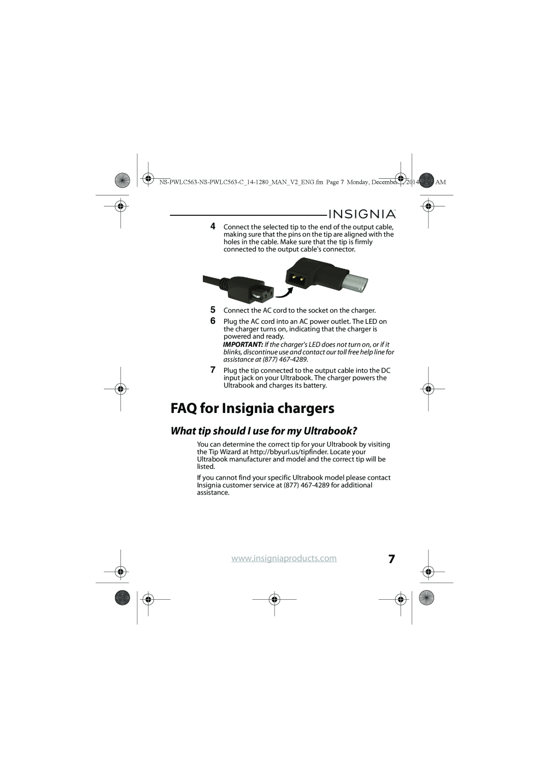 Insignia NS-PWLC563-C manual FAQ for Insignia chargers, What tip should I use for my Ultrabook? 