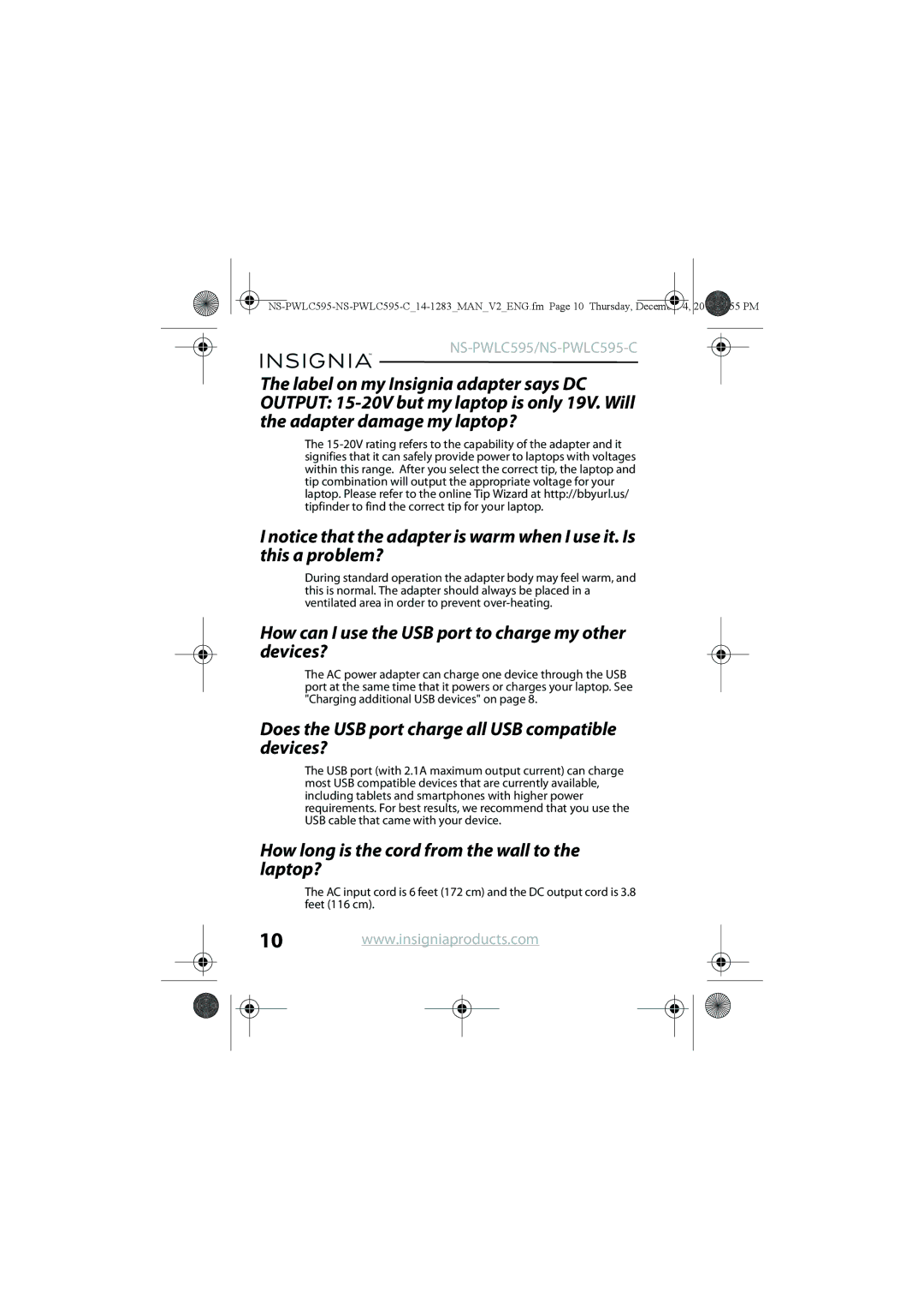 Insignia NS-PWLC595-C manual How can I use the USB port to charge my other devices? 